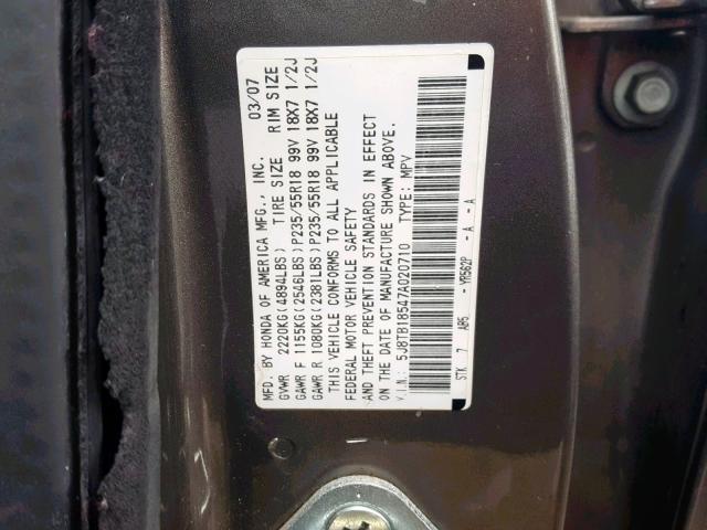 5J8TB18547A020710 - 2007 ACURA RDX TECHNO SILVER photo 10