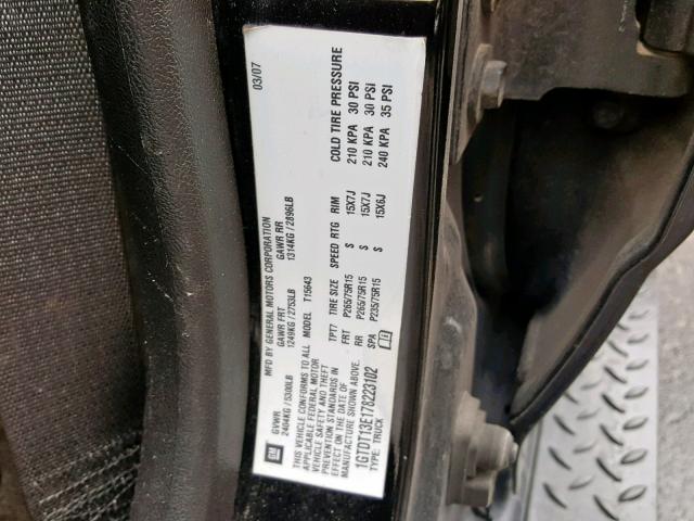 1GTDT13E178223102 - 2007 GMC CANYON BLACK photo 10