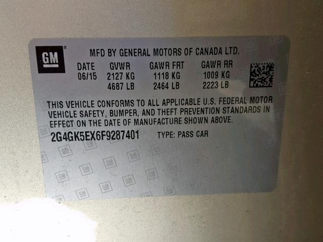 2G4GK5EX6F9287401 - 2015 BUICK REGAL TAN photo 10