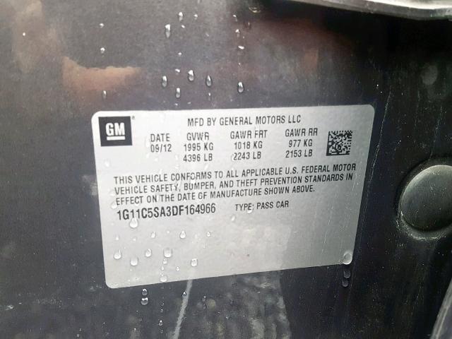 1G11C5SA3DF164966 - 2013 CHEVROLET MALIBU 1LT CHARCOAL photo 10