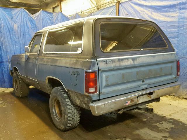 1B4GW12T2ES284203 - 1984 DODGE RAMCHARGER BLUE photo 3