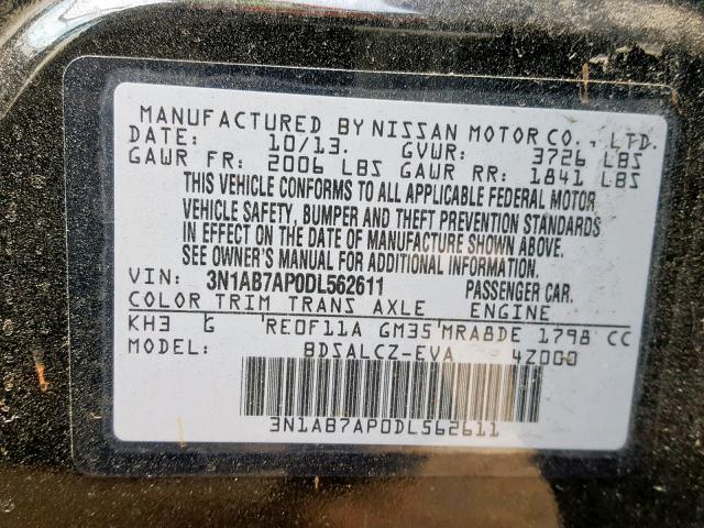 3N1AB7AP0DL562611 - 2013 NISSAN SENTRA S BLACK photo 10