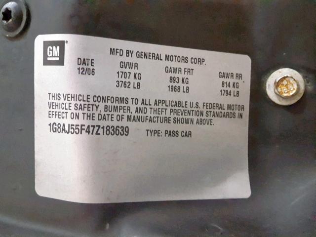 1G8AJ55F47Z183639 - 2007 SATURN ION LEVEL MAROON photo 10