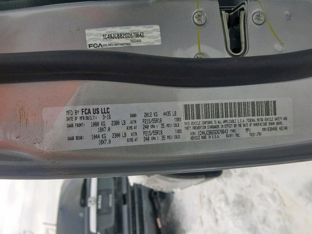 1C4NJCBB2GD678643 - 2016 JEEP COMPASS SP ვერცხლისფერი ფოტო 10