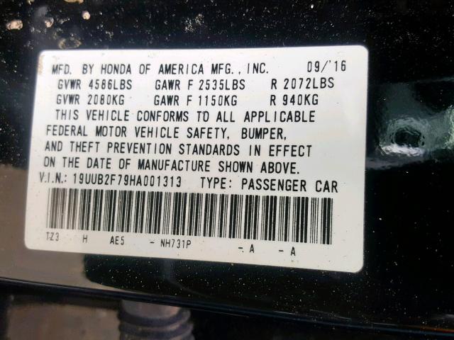 19UUB2F79HA001313 - 2017 ACURA TLX ADVANC BLACK photo 10