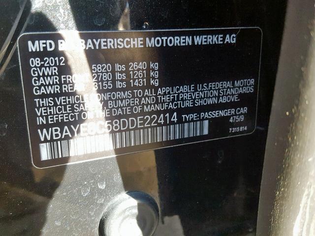 WBAYE8C58DDE22414 - 2013 BMW ALPINA B7 BLACK photo 10