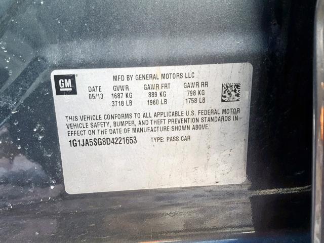 1G1JA5SG8D4221653 - 2013 CHEVROLET SONIC LS GRAY photo 10