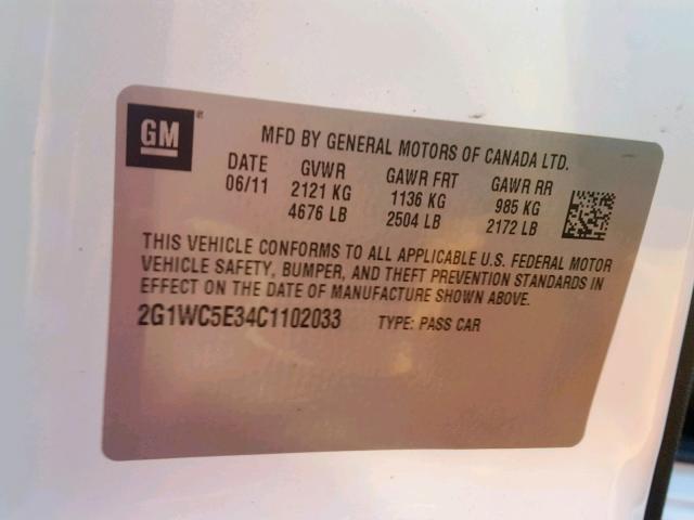 2G1WC5E34C1102033 - 2012 CHEVROLET IMPALA LTZ WHITE photo 10