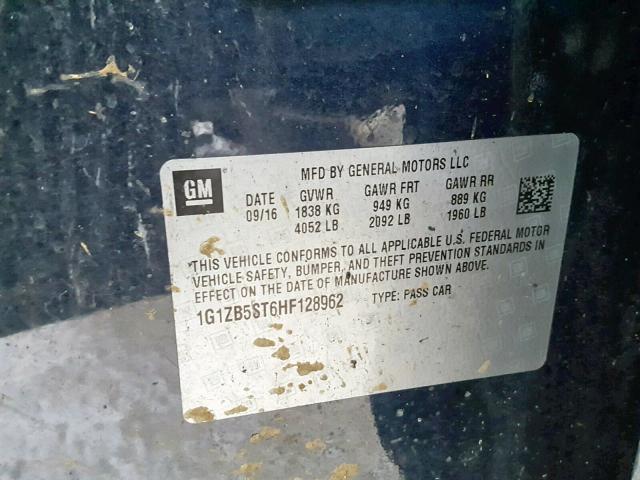 1G1ZB5ST6HF128962 - 2017 CHEVROLET MALIBU LS BLUE photo 10