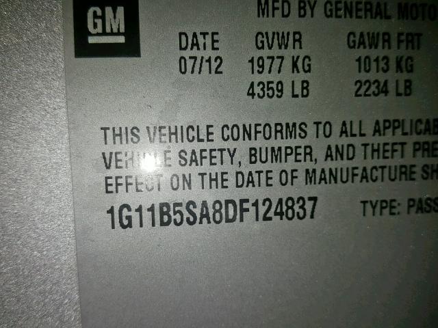 1G11B5SA8DF124837 - 2013 CHEVROLET MALIBU LS SILVER photo 10