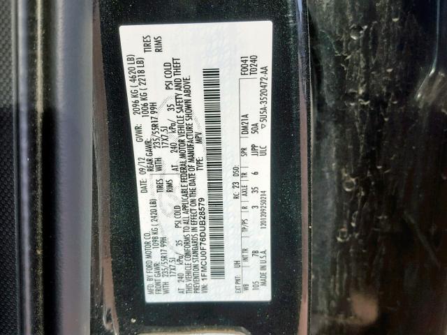 1FMCU0F76DUB28579 - 2013 FORD ESCAPE S BLACK photo 10