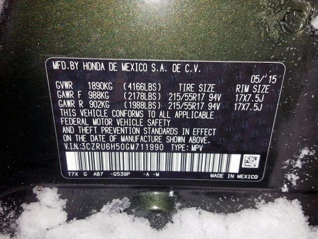 3CZRU6H50GM711990 - 2016 HONDA HR-V EX GREEN photo 10