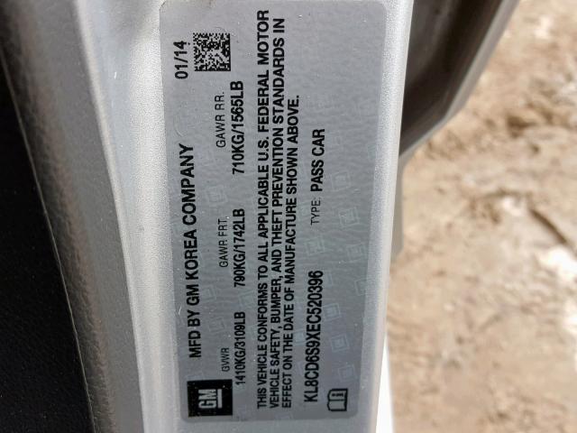 KL8CD6S9XEC520396 - 2014 CHEVROLET SPARK 1LT SILVER photo 10