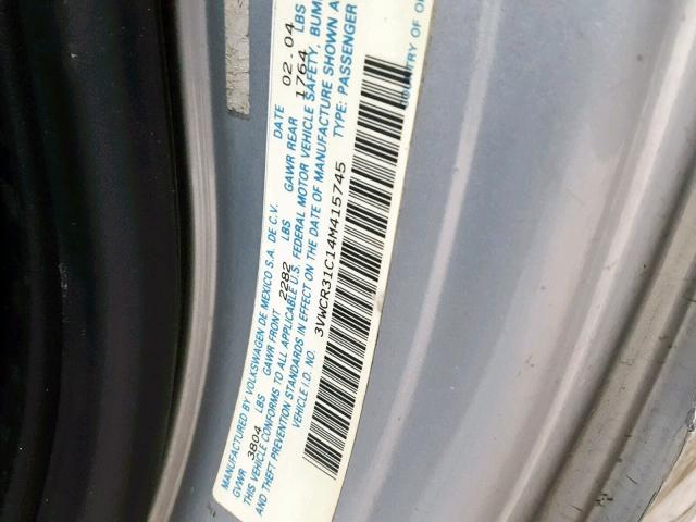 3VWCR31C14M415745 - 2004 VOLKSWAGEN NEW BEETLE ვერცხლისფერი ფოტო 10