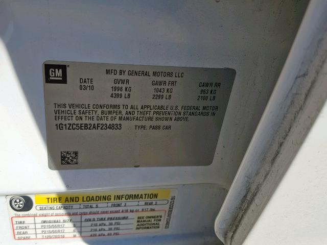 1G1ZC5EB2AF234833 - 2010 CHEVROLET MALIBU 1LT 白色 照片 10