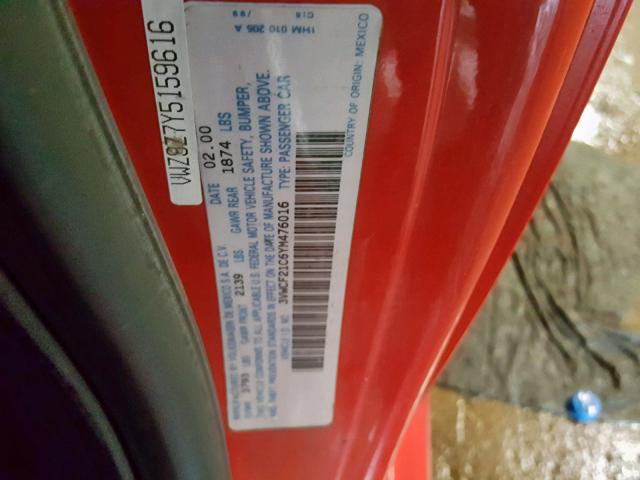 3VWCF21C6YM476016 - 2000 VOLKSWAGEN NEW BEETLE Qırmızı foto 10