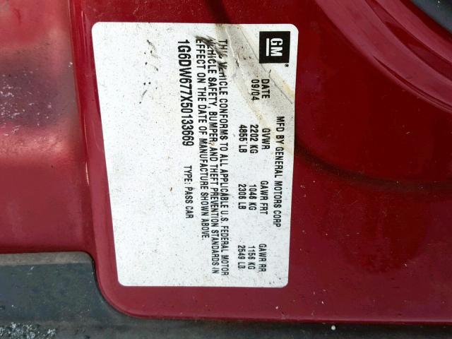 1G6DW677X50133669 - 2005 CADILLAC STS RED photo 10