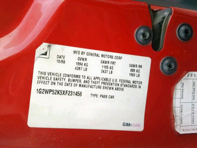 1G2WP52K5XF231456 - 1999 PONTIAC GRAND PRIX RED photo 10