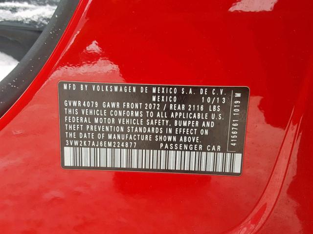 3VW2K7AJ6EM224877 - 2014 VOLKSWAGEN JETTA BASE RED photo 10