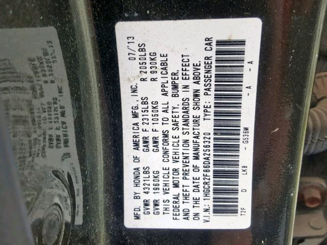 1HGCR2F86DA256320 - 2013 HONDA ACCORD EXL GRAY photo 10