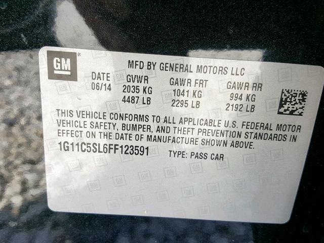 1G11C5SL6FF123591 - 2015 CHEVROLET MALIBU 1LT შავი ფოტო 10