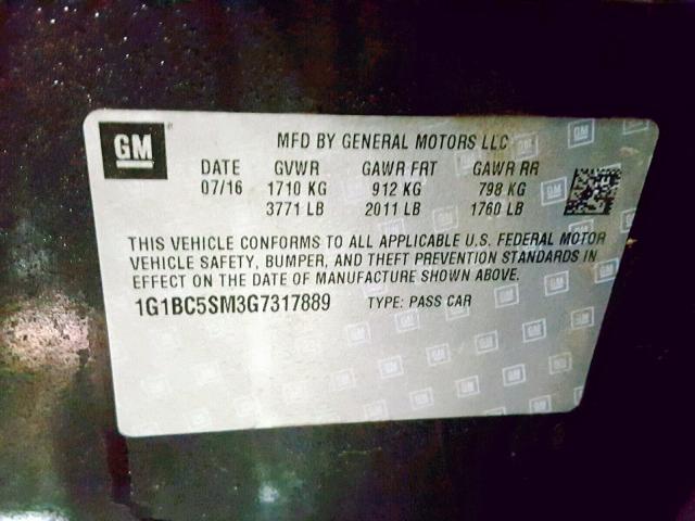 1G1BC5SM3G7317889 - 2016 CHEVROLET CRUZE LS BLACK photo 10