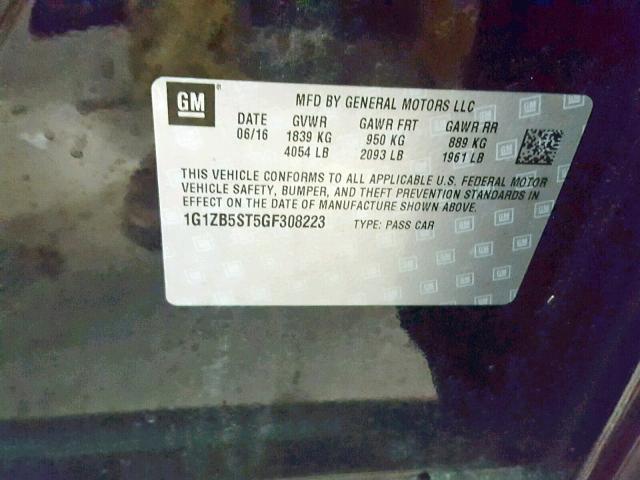 1G1ZB5ST5GF308223 - 2016 CHEVROLET MALIBU LS BLACK photo 10