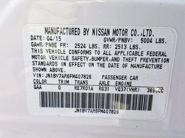 JN1BV7AR6FM407826 - 2015 INFINITI Q50 BASE WHITE photo 10