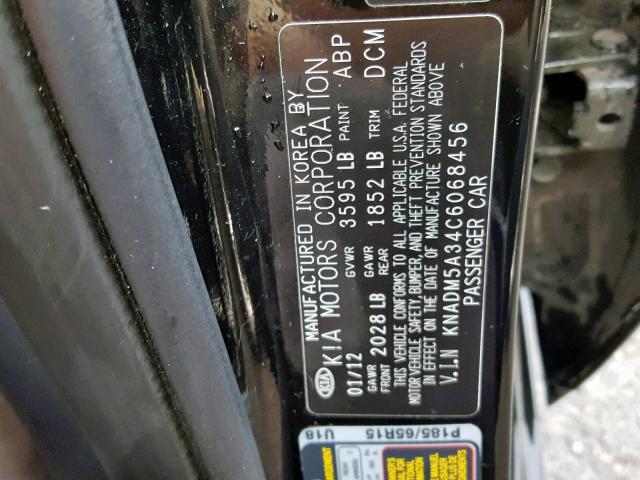 KNADM5A34C6068456 - 2012 KIA RIO LX BLACK photo 10