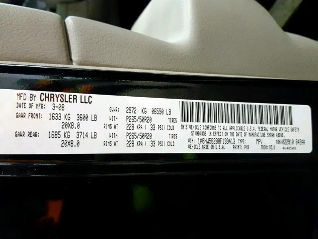 1A8HW58288F139413 - 2008 CHRYSLER ASPEN LIMI BLACK photo 10