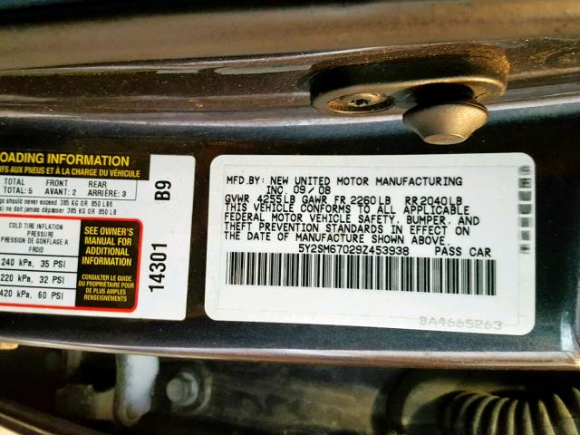 5Y2SM67029Z453938 - 2009 PONTIAC VIBE GRAY photo 10