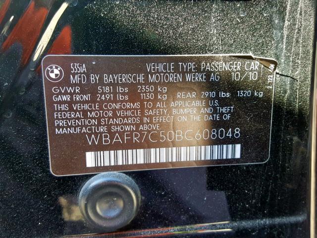 WBAFR7C50BC608048 - 2011 BMW 535 I BLACK photo 10