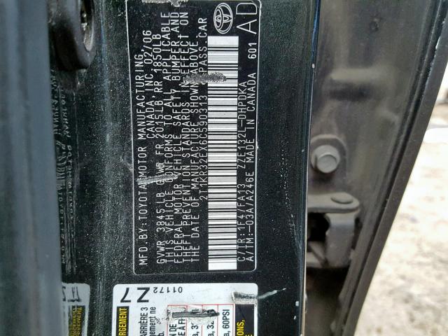 2T1KR32EX6C590313 - 2006 TOYOTA COROLLA MA BLACK photo 10