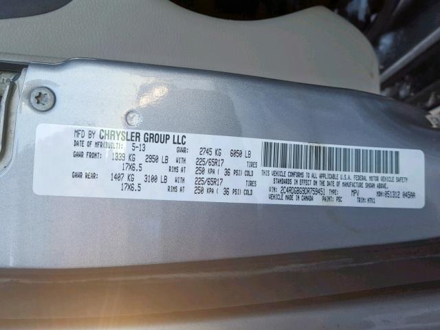 2C4RDGBG9DR759451 - 2013 DODGE GRAND CARA SILVER photo 10