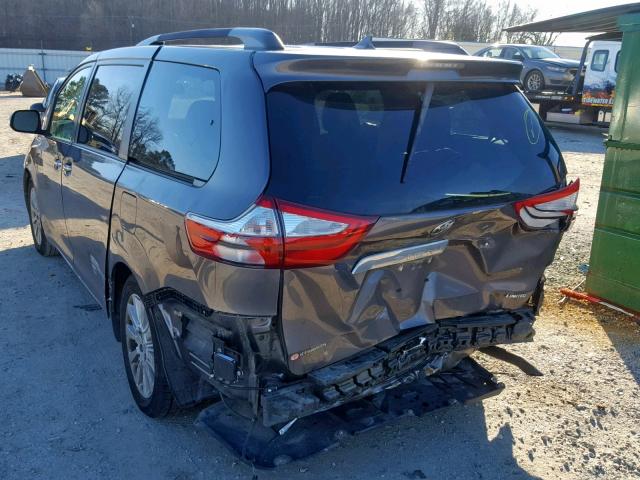 5TDYK3DC7FS598516 - 2015 TOYOTA SIENNA XLE GRAY photo 3