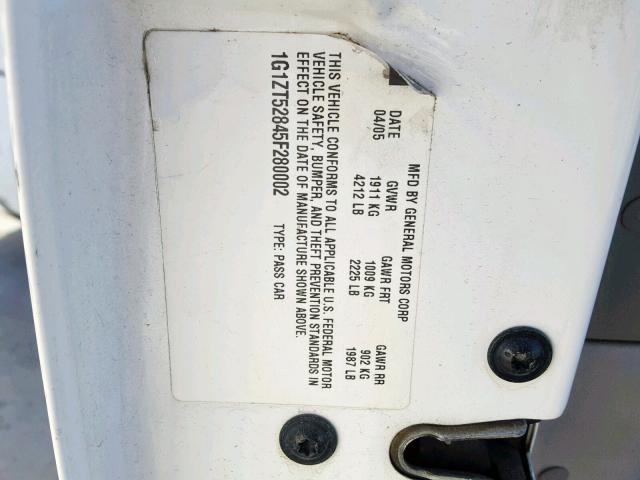 1G1ZT52845F280002 - 2005 CHEVROLET MALIBU LS თეთრი ფოტო 10