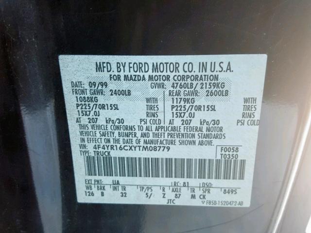 4F4YR16CXYTM08779 - 2000 MAZDA B2500 CAB BLACK photo 10