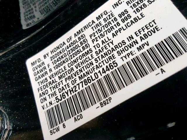 5J6YH27786L014465 - 2006 HONDA ELEMENT EX BLACK photo 10