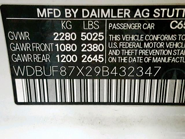 WDBUF87X29B432347 - 2009 MERCEDES-BENZ E 350 4MAT WHITE photo 10