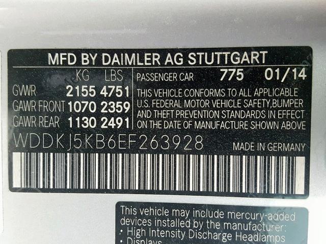 WDDKJ5KB6EF263928 - 2014 MERCEDES-BENZ E 350 SILVER photo 10