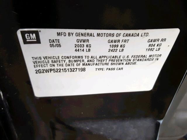 2G2WP522151327198 - 2005 PONTIAC GRAND PRIX BLACK photo 10