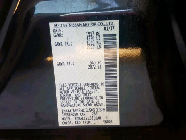 1N4AL3AP3HC196136 - 2017 NISSAN ALTIMA 2.5 黑色 照片 10