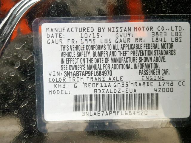 3N1AB7AP9FL684970 - 2015 NISSAN SENTRA S BLACK photo 10