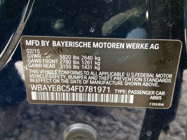 WBAYE8C54FD781971 - 2015 BMW 750 LI BLUE photo 10