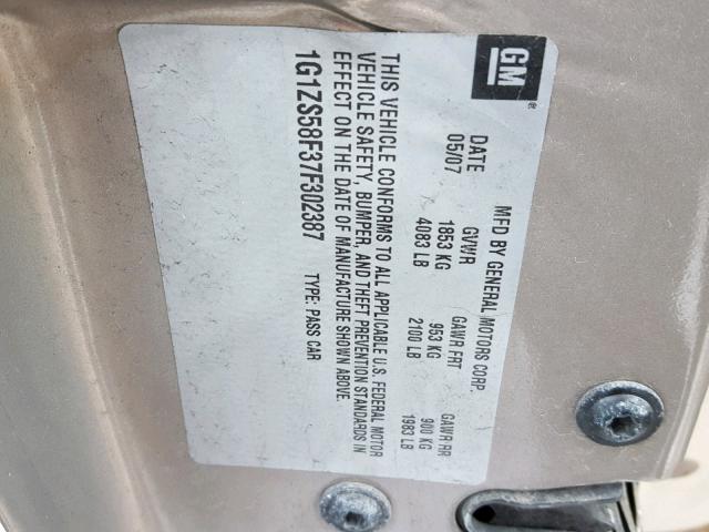 1G1ZS58F37F302387 - 2007 CHEVROLET MALIBU LS თაფლისფერი ფოტო 10