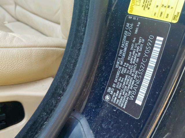 WBANE53527CY05970 - 2007 BMW 525 I BLUE photo 10