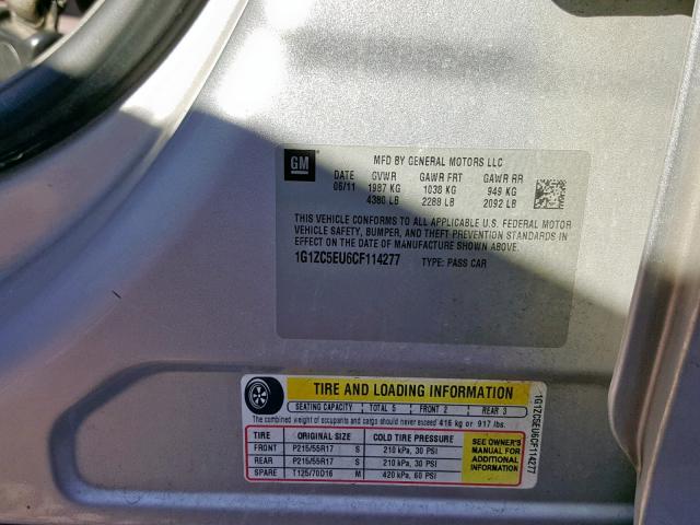 1G1ZC5EU6CF114277 - 2012 CHEVROLET MALIBU 1LT 银色 照片 10