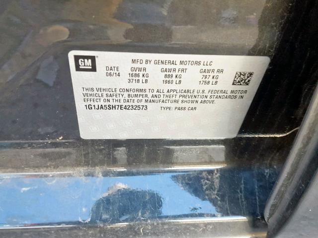 1G1JA5SH7E4232573 - 2014 CHEVROLET SONIC LS 灰色 照片 10