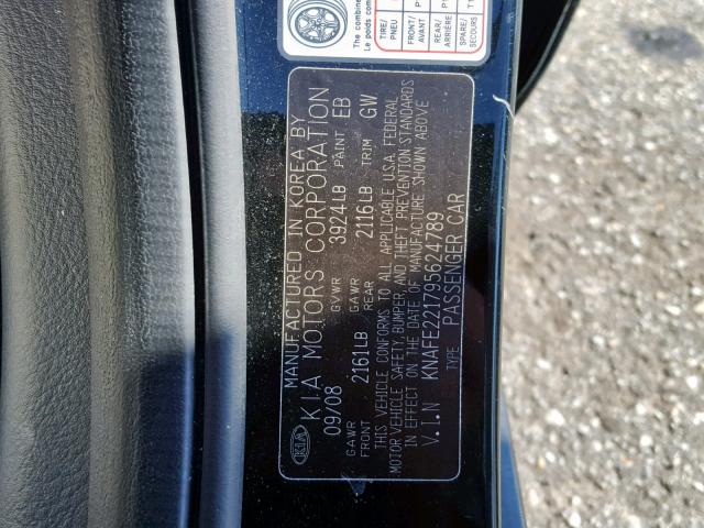 KNAFE221795624789 - 2009 KIA SPECTRA EX BLACK photo 10