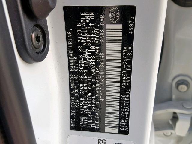 4T1B61HK5JU139145 - 2018 TOYOTA CAMRY XSE WHITE photo 10